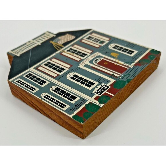 Vintage Wood Block Village Town Hall Building~Shelf/Sill Sitter~Cat's Meow Style - Picture 2 of 4